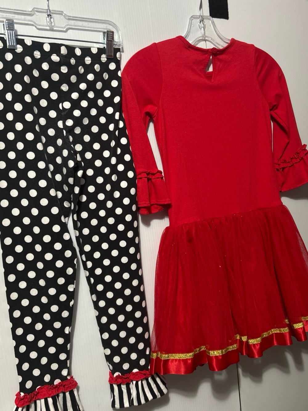 Emily Rose Red Tutu Dress with Black & White Polka Dot Leggings